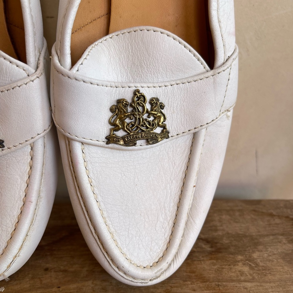 RALPH LAUREN Vtg 80’s White Leather Loafers Crest Bench Made Maine USA 10M RARE! - Picture 3 of 13